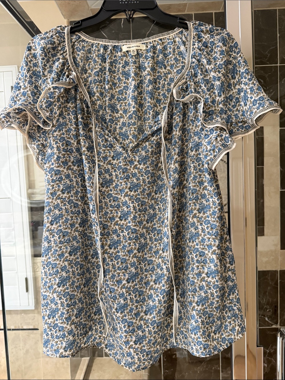 Max Studio Blue and Cream Floral Mini Dress